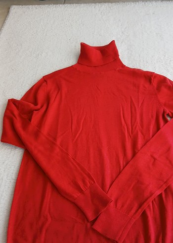 Kırmızı Kadın Boğazlı Yün Kazak - Görsel 6