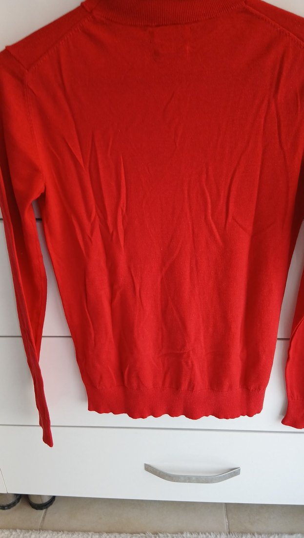 Kırmızı Kadın Boğazlı Yün Kazak - Görsel 2