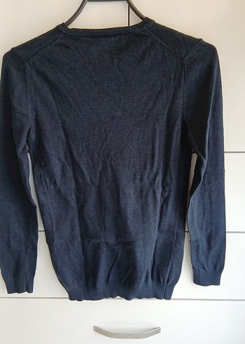 lacivert v yaka kadın triko kazak - Görsel 4