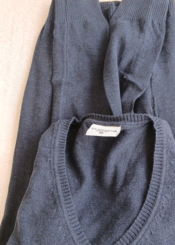 lacivert v yaka kadın triko kazak - Görsel 6