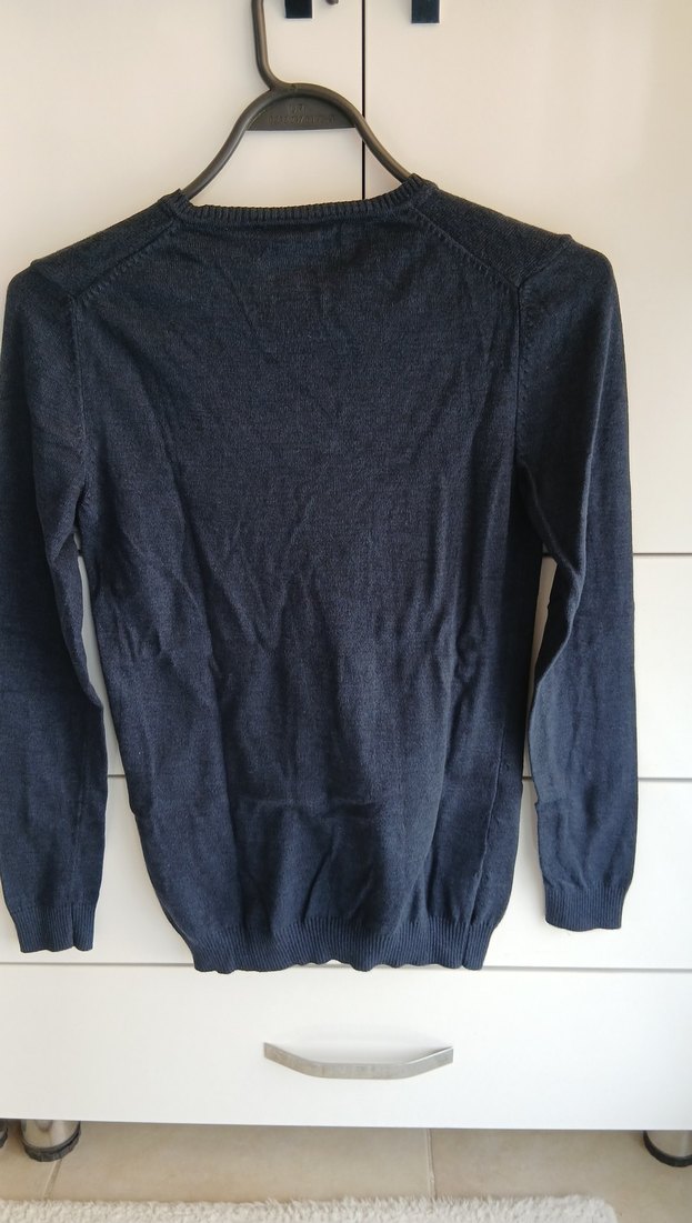 lacivert v yaka kadın triko kazak - Görsel 4