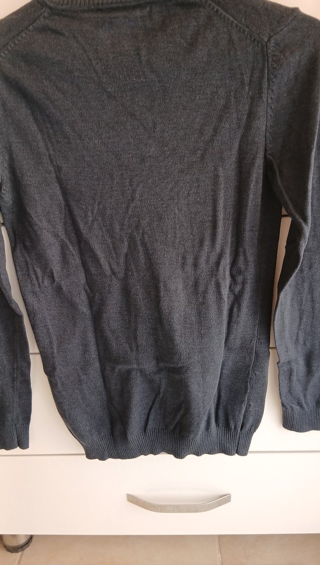 lacivert v yaka kadın triko kazak - Görsel 3