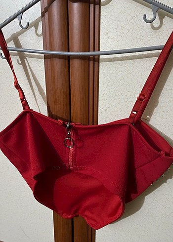 Diğer Kırmızı Parlak Nakışlı Strappy Bustiyer