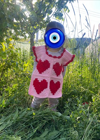 24-36 Ay Beden Kız Çocuk Pembe Nakışlı Örgü Yelek