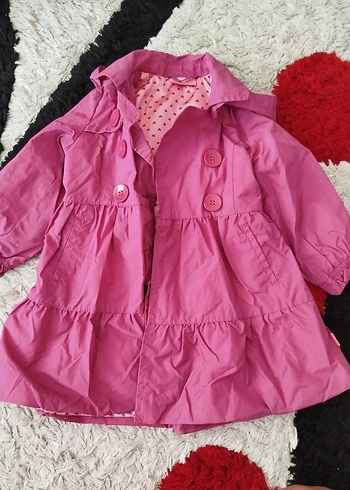 Düğmeli Pembe Kız Çocuk Mont