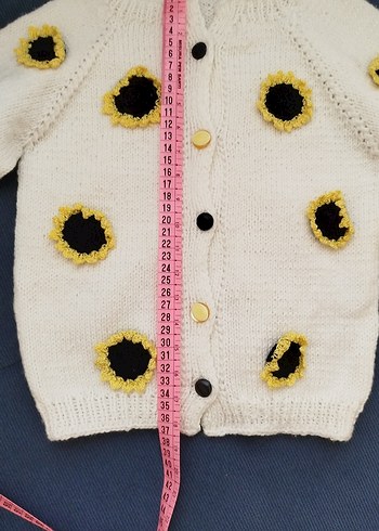 Standart Beden Beden Kız Çocuk Örme Beyaz Hırka Sarı Detaylı