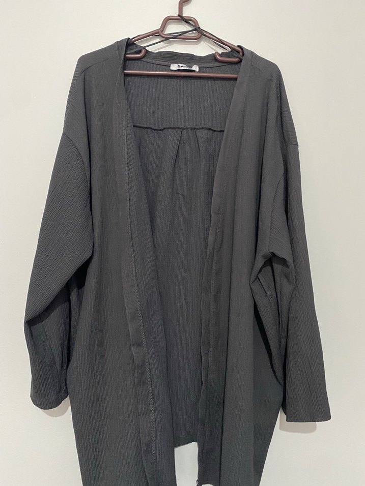 Gri Uzun Kollu Kadın Kimono - Görsel 2
