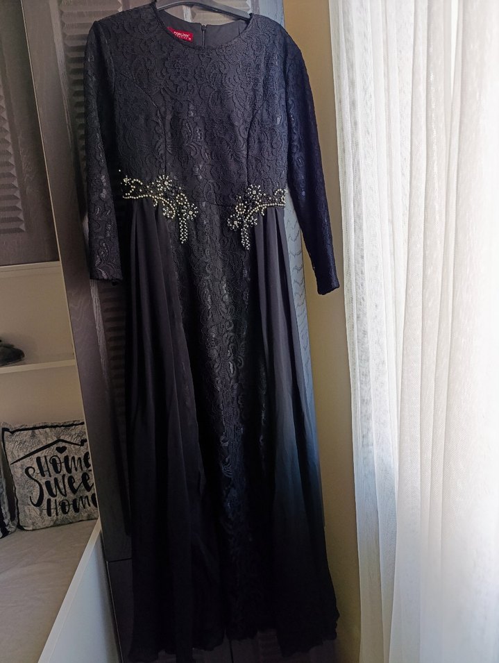 Siyah tül detaylı abiye - Görsel 5