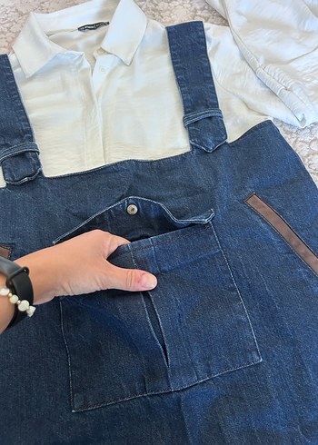 Kadın Kot Salopet Elbise - Görsel 4