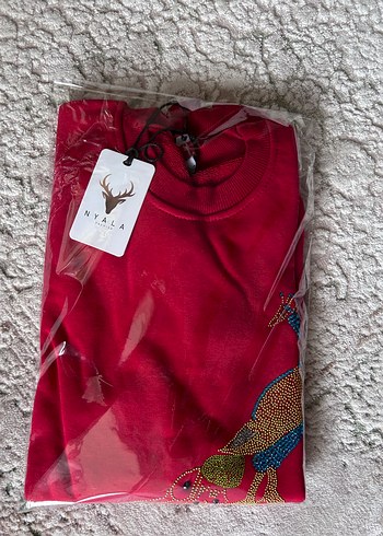 Diğer Taşlı Kırmızı Uzun Kollu Kadın Sweatshirt