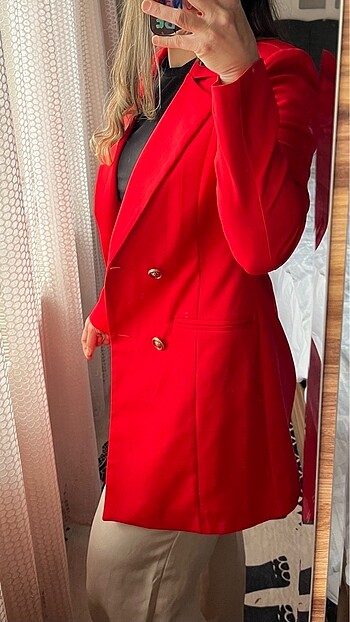 36 Beden kırmızı Renk Yake marka uzun blazer ceket