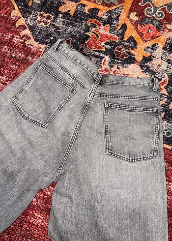 Gri Batik Desenli Bol Kesim Kadın Kot Pantolon - Görsel 5