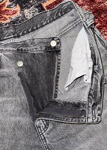 Gri Batik Desenli Bol Kesim Kadın Kot Pantolon - Görsel 3