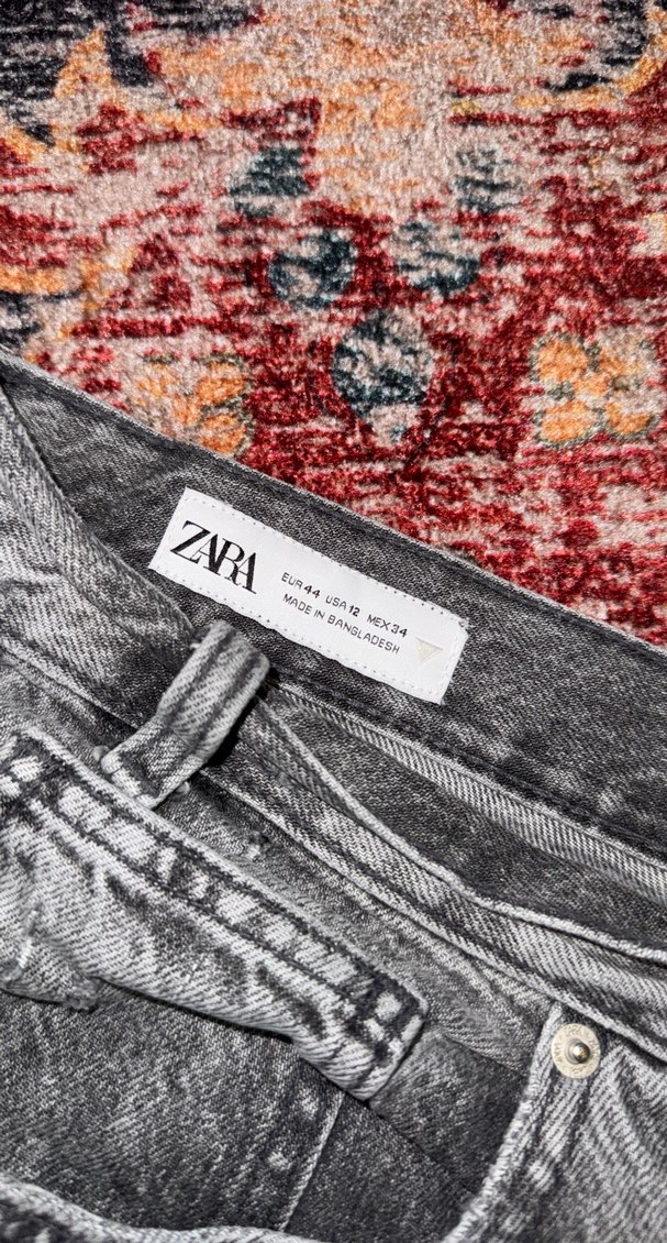 Gri Batik Desenli Bol Kesim Kadın Kot Pantolon - Görsel 4