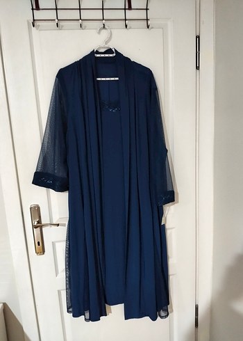 Kadın Lacivert Uzun Dökümlü Elbise - Görsel 2