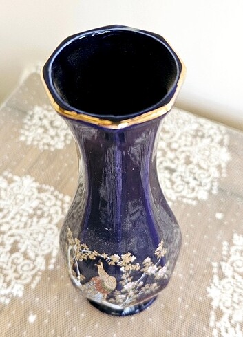 Vintage, Japonya üretimi, tavus kuşu desenli, şık, kobalt vazo.
 - Görsel 2