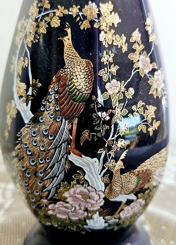 Vintage, Japonya üretimi, tavus kuşu desenli, şık, kobalt vazo.
 - Görsel 4