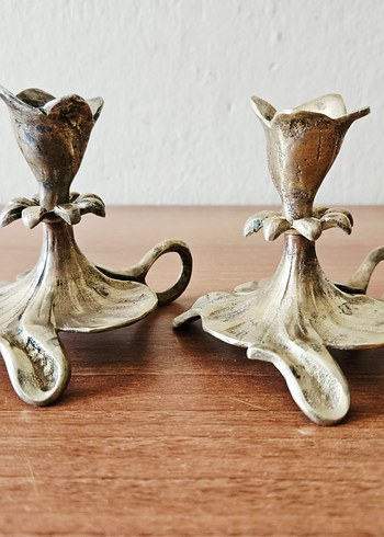 Antika, pirinç, çift şinanay mumluk. - Görsel 3