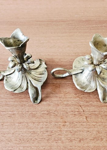 Antika, pirinç, çift şinanay mumluk. - Görsel 4