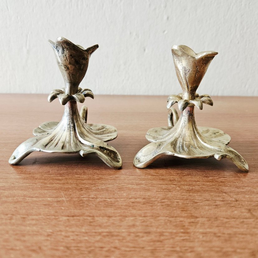 Antika, pirinç, çift şinanay mumluk. - Görsel 2