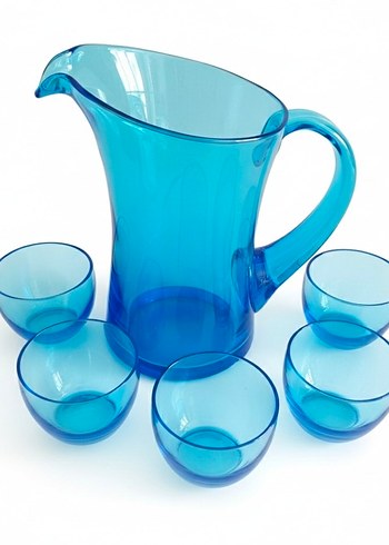 Vintage, turquaz renkli su takımı. 
Sürahi ve beş ad bardak. - Görsel 2