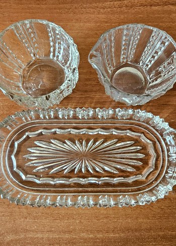 Vintage, Alman, kristal, tepsili, sütlük ve şekerlik. - Görsel 4