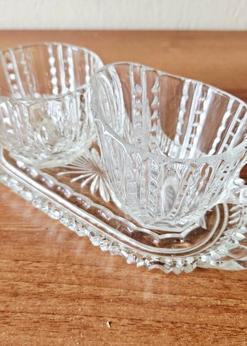 Vintage, Alman, kristal, tepsili, sütlük ve şekerlik. - Görsel 3