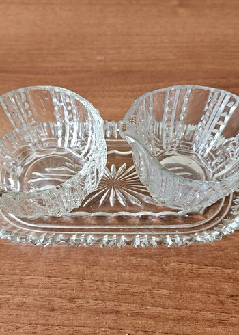 Vintage, Alman, kristal, tepsili, sütlük ve şekerlik. - Görsel 2