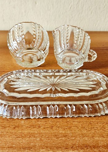 Vintage, Alman, kristal, tepsili, sütlük ve şekerlik. - Görsel 5