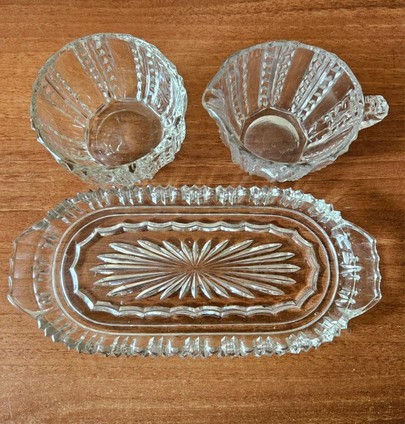 Vintage, Alman, kristal, tepsili, sütlük ve şekerlik. - Görsel 4