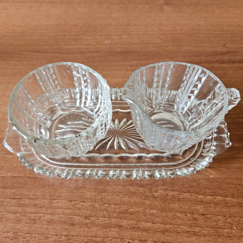 Vintage, Alman, kristal, tepsili, sütlük ve şekerlik. - Görsel 2