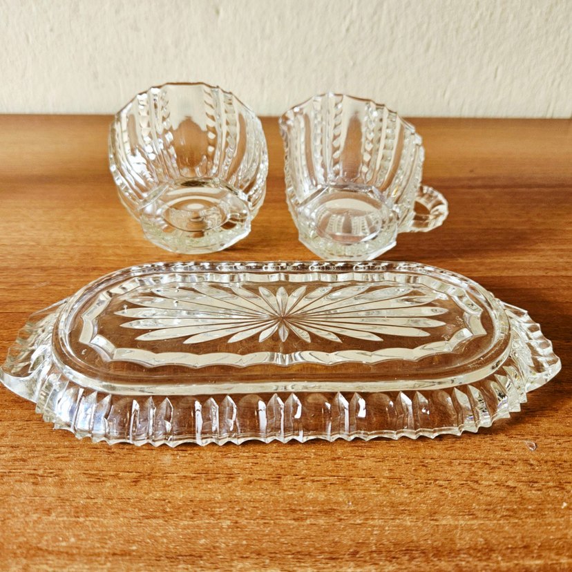 Vintage, Alman, kristal, tepsili, sütlük ve şekerlik. - Görsel 5