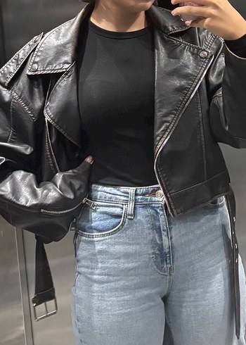 Siyah Kadın Deri Biker Ceket