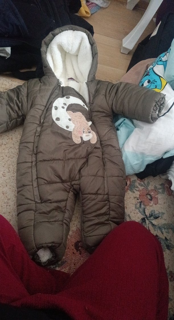 Kürklü Kapüşonlu Kahverengi Bebek Tulumu - Görsel 2