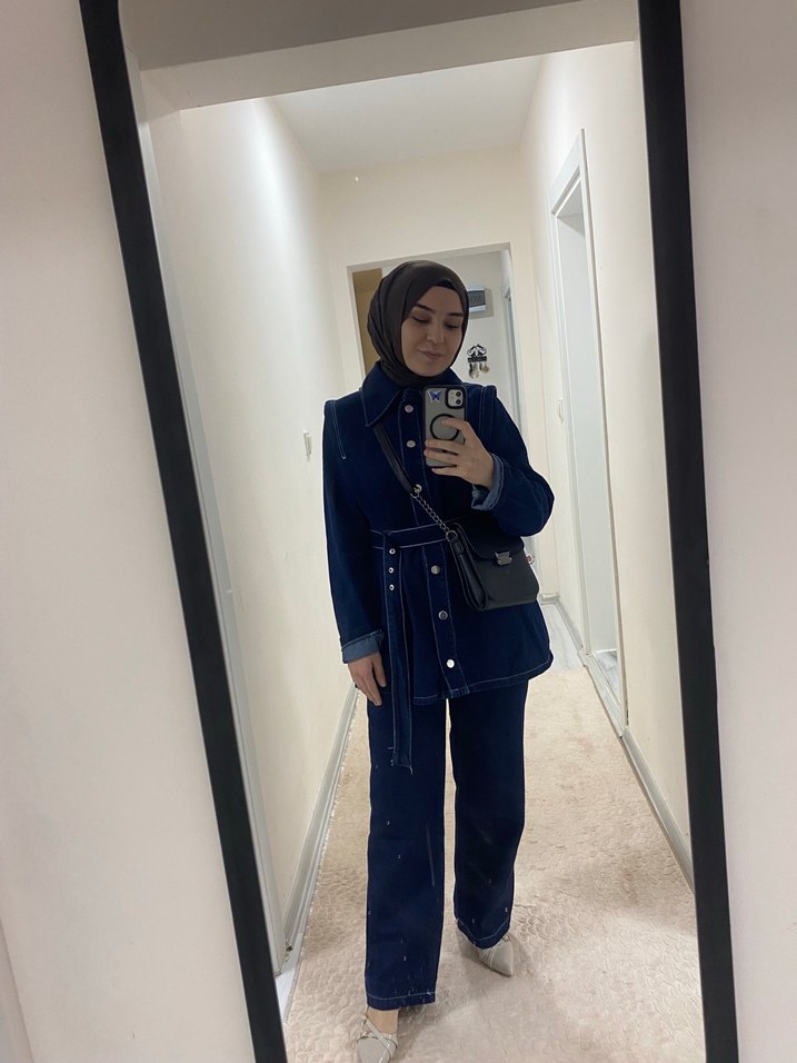 Kadın Lacivert Kuşaklı Denim Ceket - Görsel 3