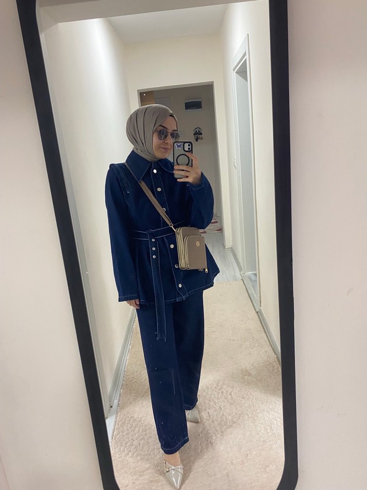 Kadın Lacivert Kuşaklı Denim Ceket - Görsel 4