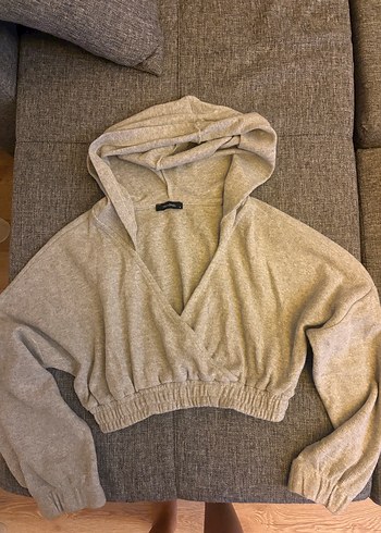 TrendyolMilla V Yaka Crop Gri Sweatshirt