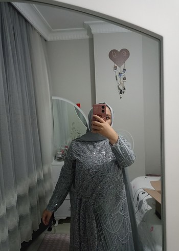 42 Beden gri Renk Şık tesettür abiye