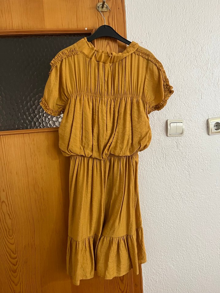 Sarı Volanlı Bohem Midi Elbise - Görsel 3