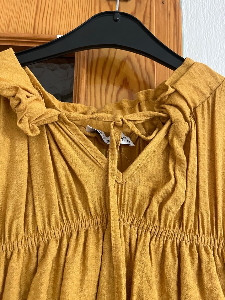 Sarı Volanlı Bohem Midi Elbise - Görsel 2