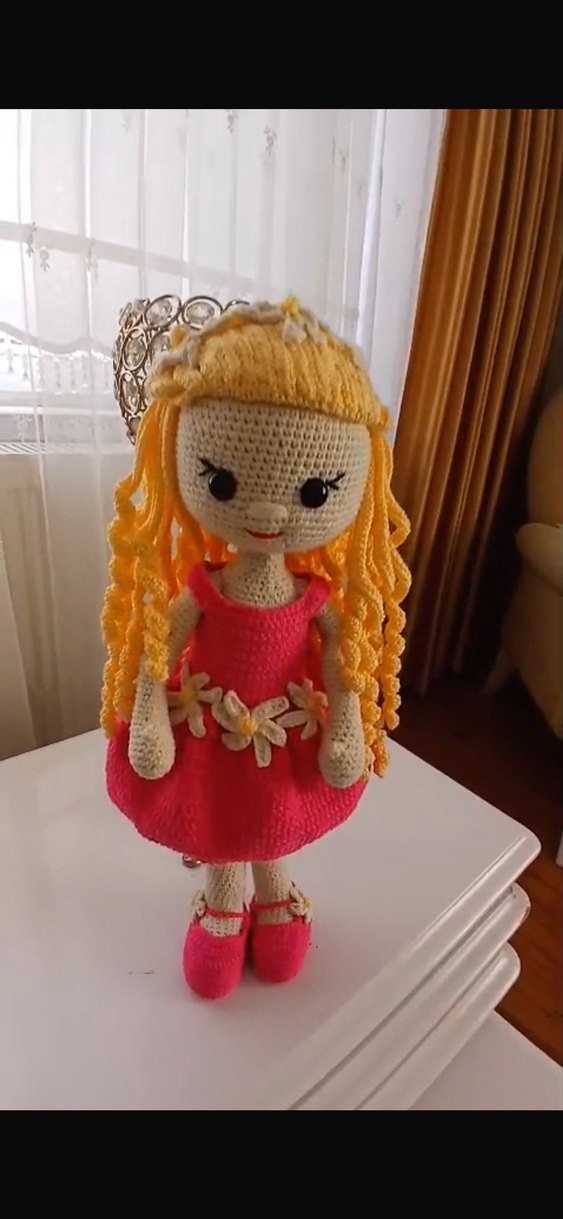 Pembe Örgü Amigurimi Bebek Oyuncak - Görsel 5