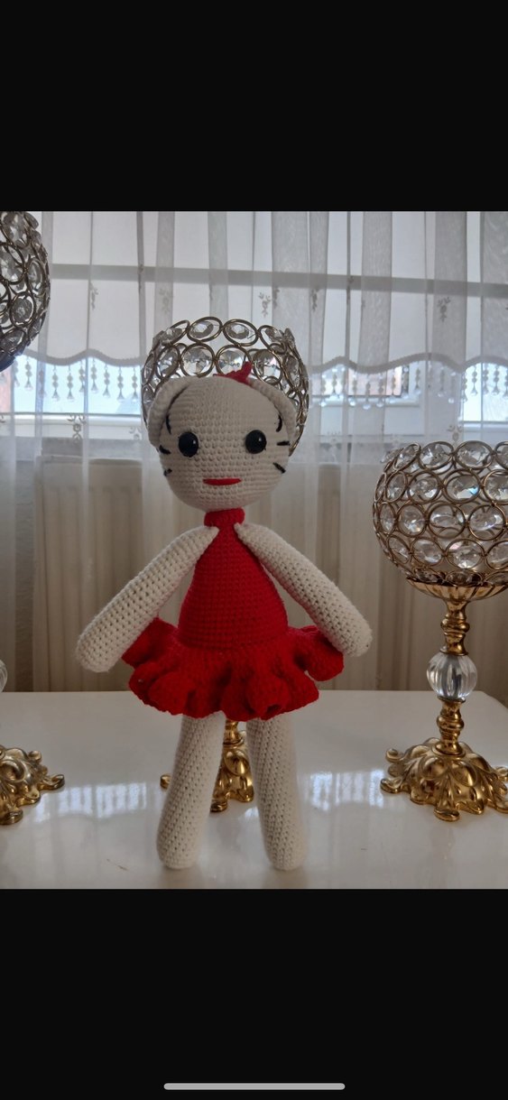 Renkli Örgü Bebekler - Kırmızı ve Pembe Elbiseli - Görsel 4