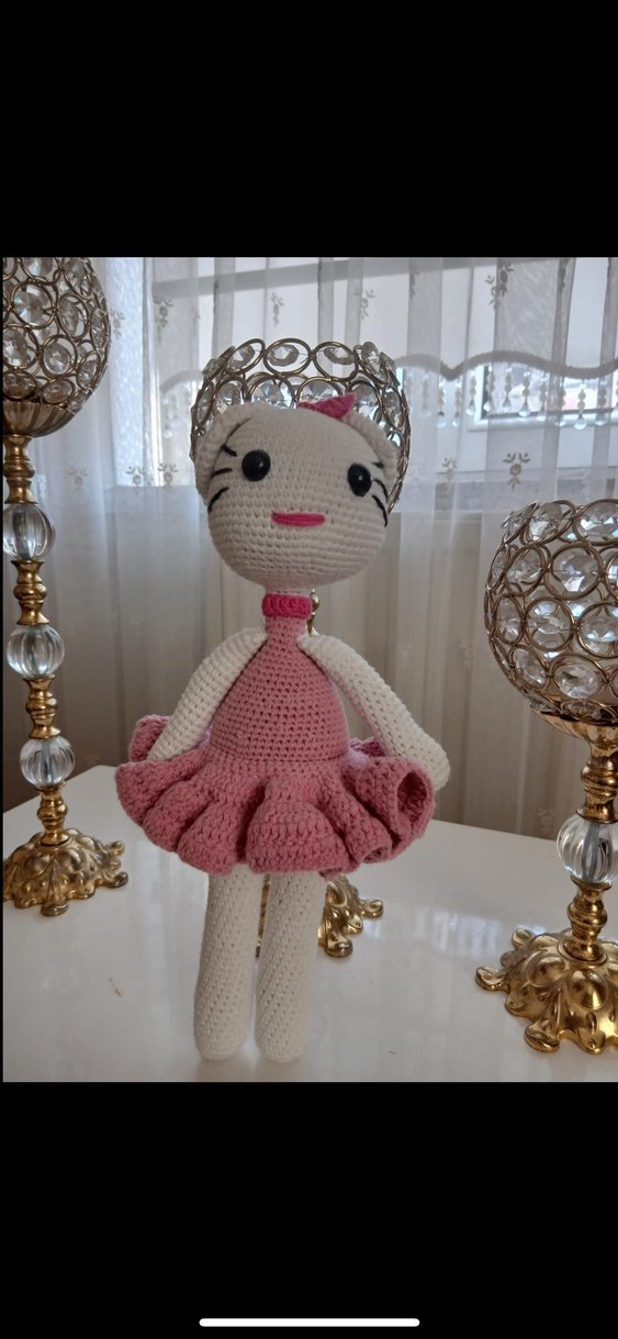 Renkli Örgü Bebekler - Kırmızı ve Pembe Elbiseli - Görsel 3