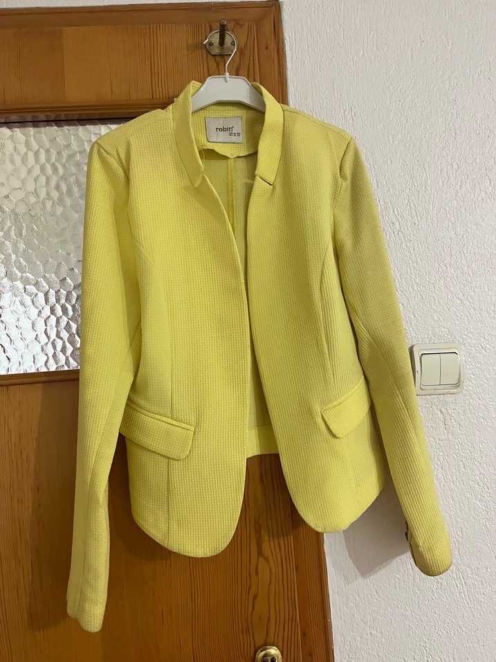 Sarı Midi Boy Düğmeli Kadın Blazer Ceket - Görsel 2