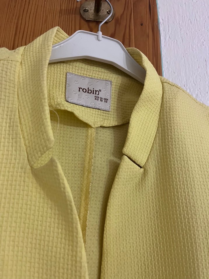 Sarı Midi Boy Düğmeli Kadın Blazer Ceket - Görsel 3