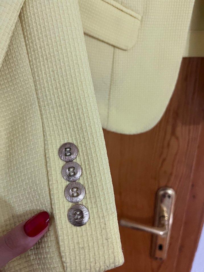 Sarı Midi Boy Düğmeli Kadın Blazer Ceket - Görsel 4