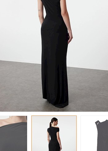 Siyah Drapeli V Yaka Uzun Elbise - Görsel 2