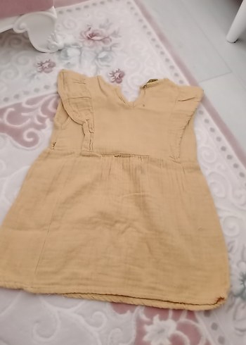 Kız Çocuk Keten Bej Düğmeli Elbise - Görsel 2