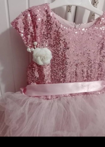 Pembe Kız Çocuk Payetli Tül Elbise - Görsel 2