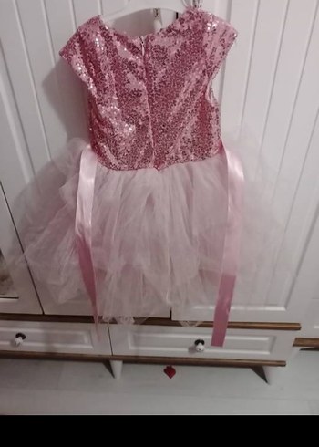 Pembe Kız Çocuk Payetli Tül Elbise - Görsel 4
